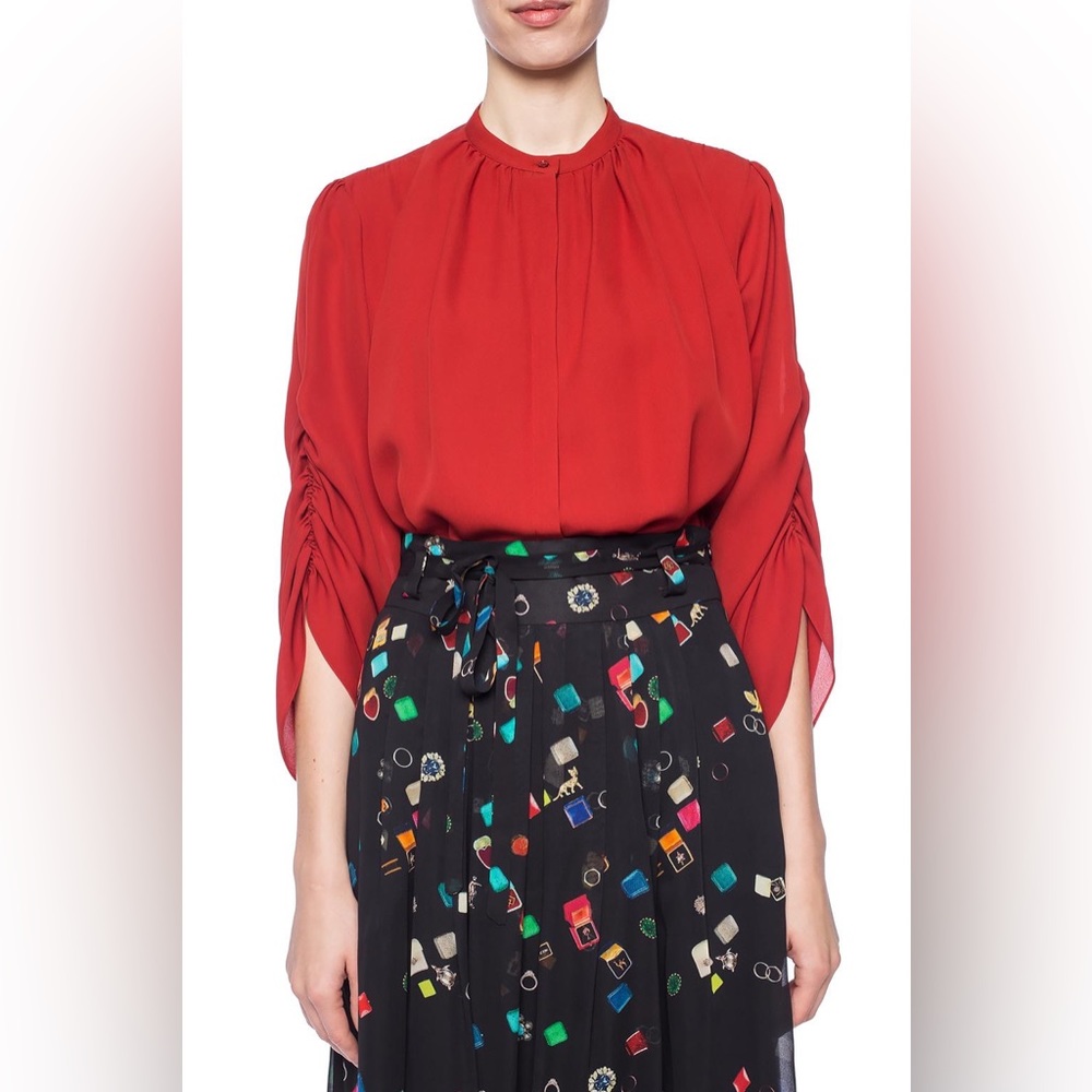 NWT Salvatore Ferragamo Red Silk Shirt with gathers Size 36